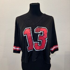 Black Mesh Jersey Top with Lace Detail